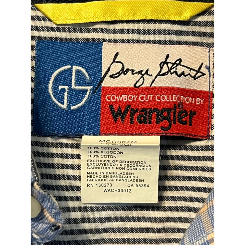 George Strait Wrangler Plaid Western Shirt Blue Tan Pearl Snap Style XL Cotton - Picture 3 of 6